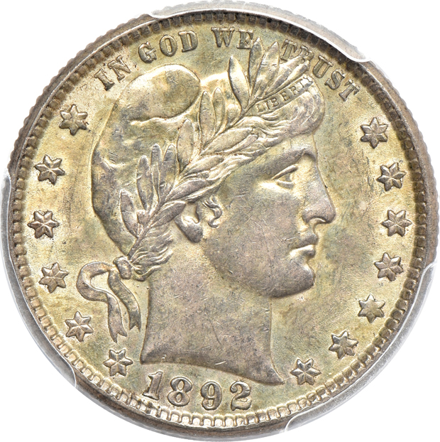 1873-S Liberty Seated half-dime MS-64, plus three Barber quarters, all PCGS certified