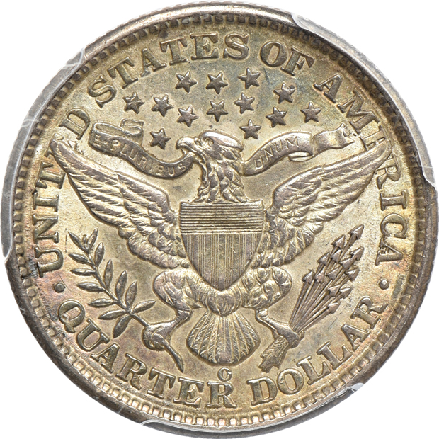 1873-S Liberty Seated half-dime MS-64, plus three Barber quarters, all PCGS certified