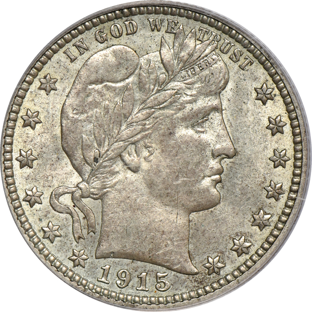 1873-S Liberty Seated half-dime MS-64, plus three Barber quarters, all PCGS certified