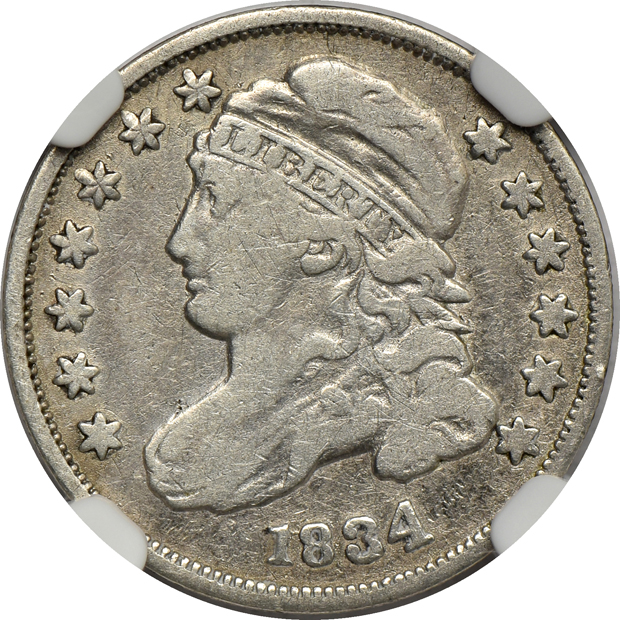 Two Capped Bust dimes, and two Capped Bust quarters, all certified