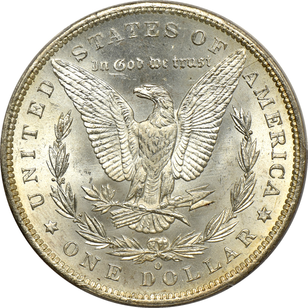1880-S MS-66 (green label), and two 1885-O MS-65 CAC, all PCGS