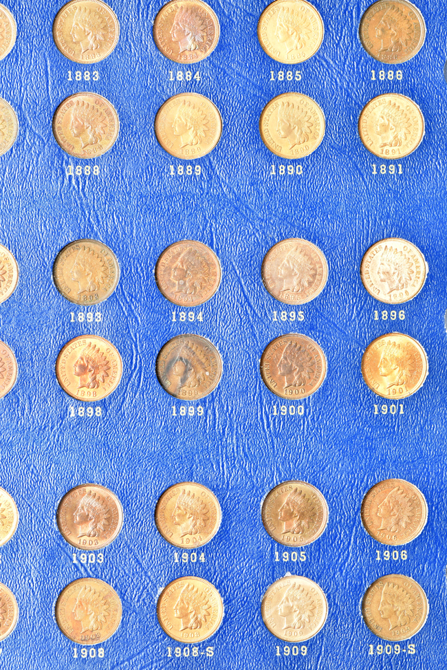 Complete collection of Indian cents, plus three Flying Eagle cents, in a Whitman 9402 album