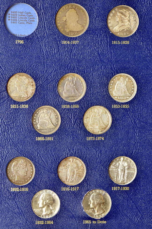 Group of forty-eight different United States type coins in a Whitman United States Type Set Small Coins album