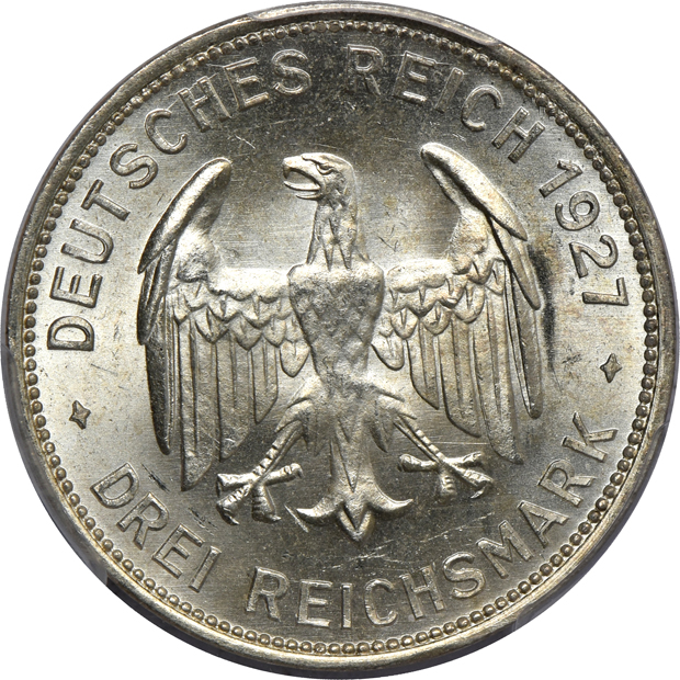 Germany - 1927-F 3 mark Weimar Republic - PCGS MS-64