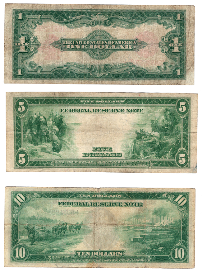 Group of five large size type notes
