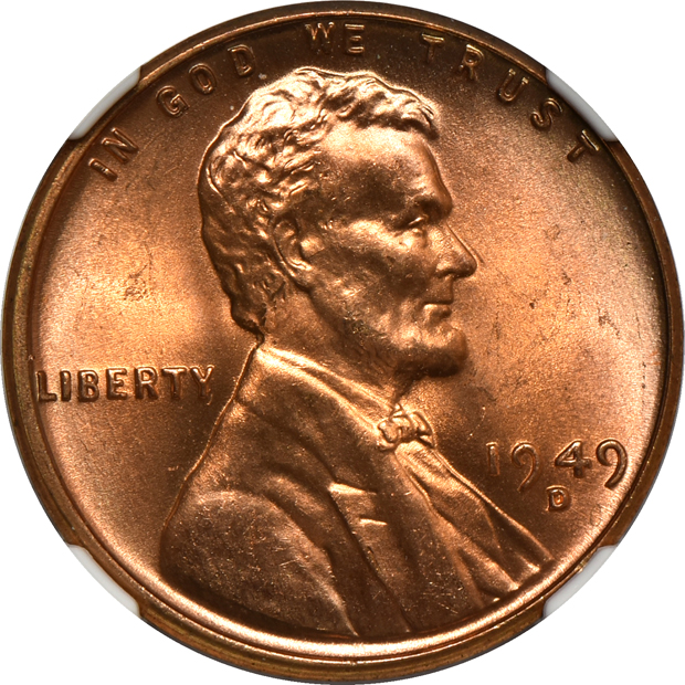 Five 1948-D, and two 1949-D, all NGC MS-67 RD