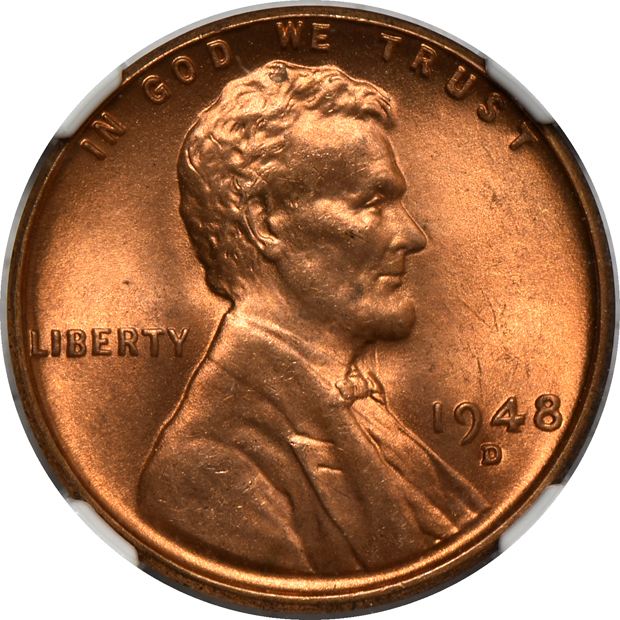 Five 1948-D, and two 1949-D, all NGC MS-67 RD