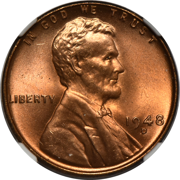 Five 1948-D, and two 1949-D, all NGC MS-67 RD