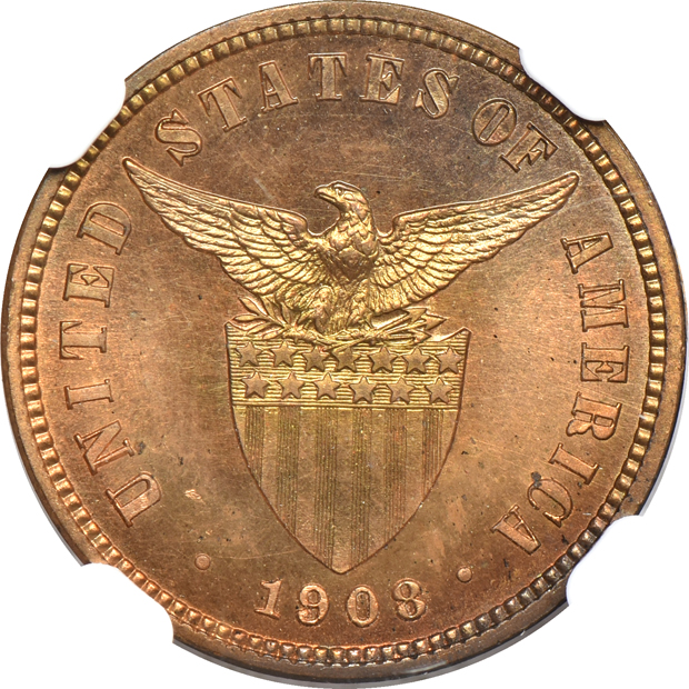 1908 USA-Philippines 1/2 centavo NGC PR-66 RB
