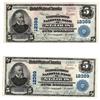 Three 1902 $5 Blue Seal, Plate A, B, and C with same serial number - St. Louis, MO Charter #12389 - XF, CU, and ChCU