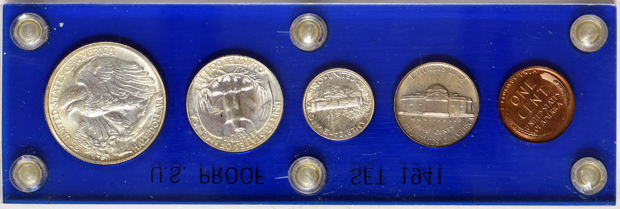 1941 and 1942 (six piece) Proof Set in Capital Plastics holders 