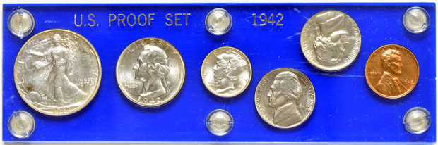 1941 and 1942 (six piece) Proof Set in Capital Plastics holders 