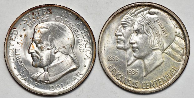 Nine Silver Commemorative half-dollars, as described