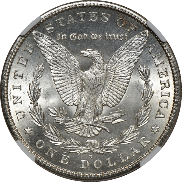 Six Uncirculated Morgan silver dollars and three Uncirculated Peace silver dollars, all NGC