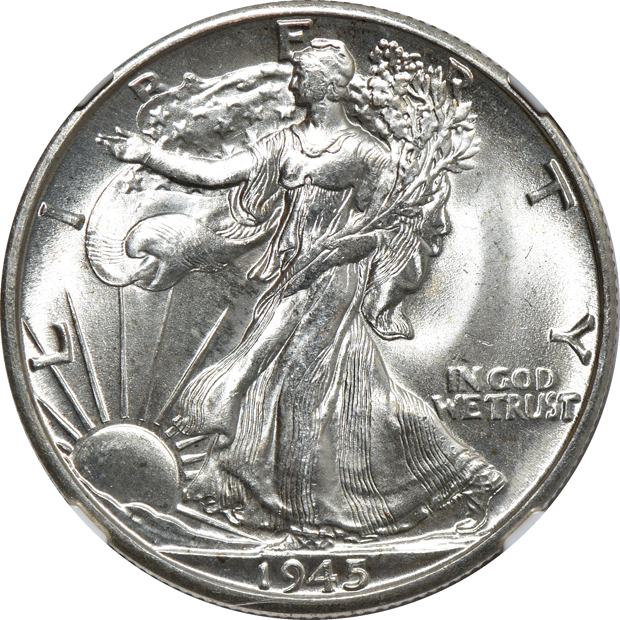 Three Buffalo nickels, a Mercury dime, and a Walking Liberty half-dollar, all NGC CAC