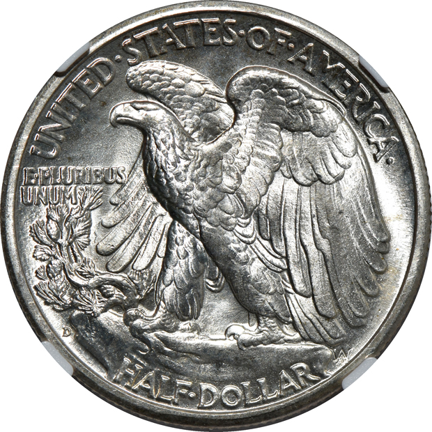 Three Buffalo nickels, a Mercury dime, and a Walking Liberty half-dollar, all NGC CAC