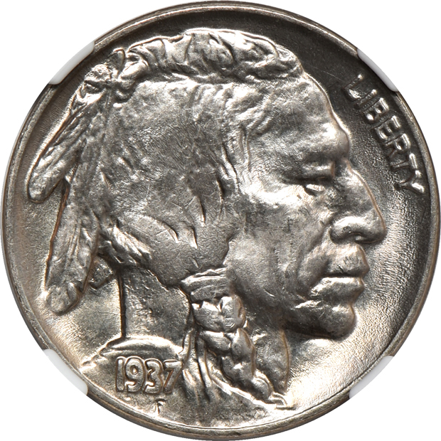 Three Buffalo nickels, a Mercury dime, and a Walking Liberty half-dollar, all NGC CAC
