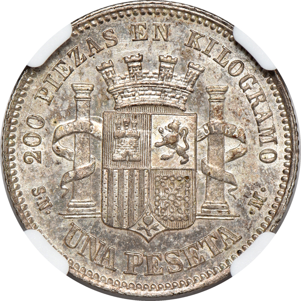 Spain - 1869 (69)-SN M peseta, Gobierno Provisional - NGC MS-62