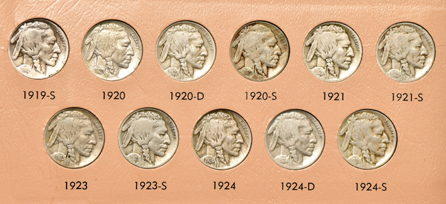 Nearly complete collection of Buffalo nickels in a Dansco 7112 album