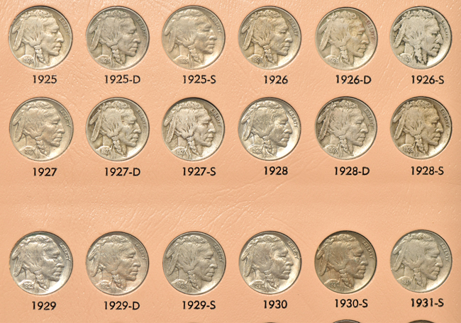 Nearly complete collection of Buffalo nickels in a Dansco 7112 album