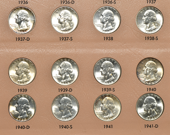 Complete collections of Washington quarters, including proof-only issues, 1932 through 2008-S silver proof
