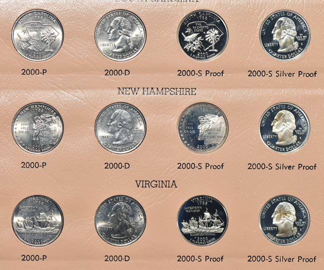 Complete collections of Washington quarters, including proof-only issues, 1932 through 2008-S silver proof