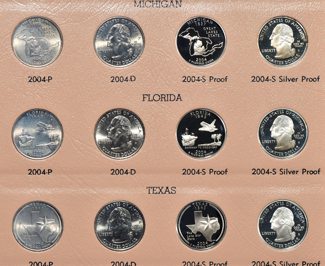 Complete collections of Washington quarters, including proof-only issues, 1932 through 2008-S silver proof