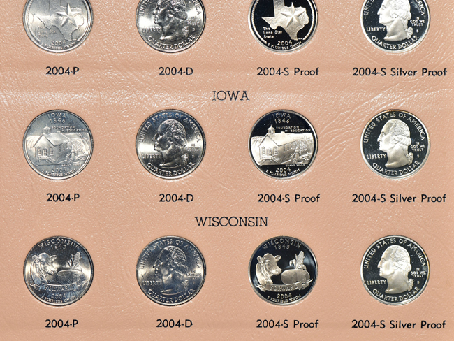 Complete collections of Washington quarters, including proof-only issues, 1932 through 2008-S silver proof