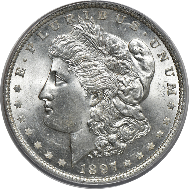 Four PCGS certified Morgan silver dollars