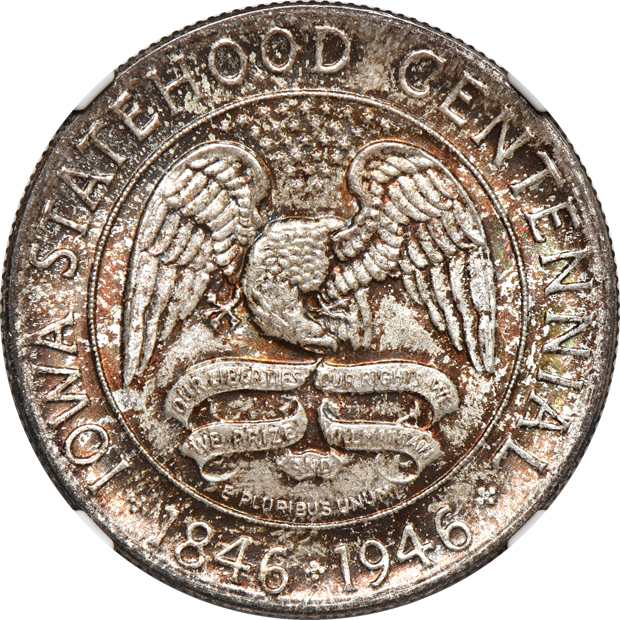1925 Stone Mountain, 1936-S Columbia, and four 1946 Iowa, all NGC MS-66 CAC