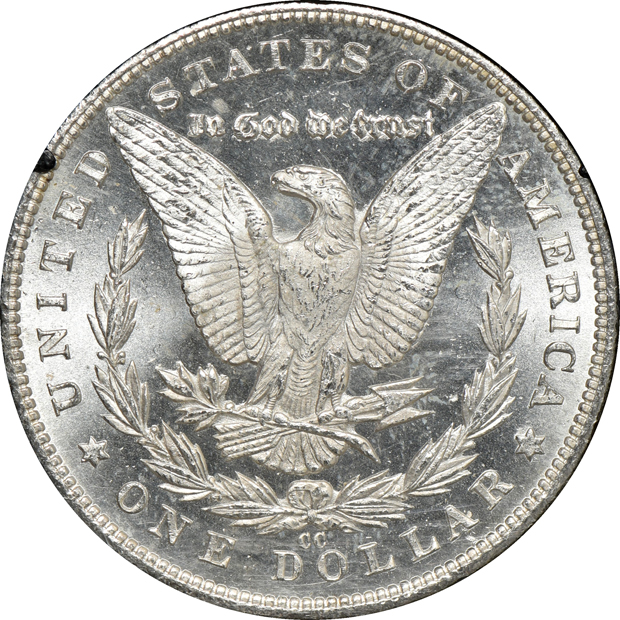 1883-CC GSA MS-64+, 1884-CC GSA MS-63, and an 1884-CC GSA MS-64 PL, all NGC CAC