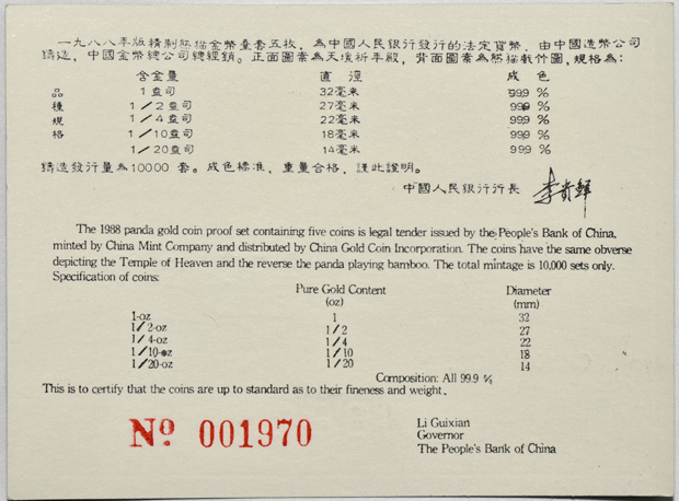 China - 1987 and 1988 Proof Gold Panda sets