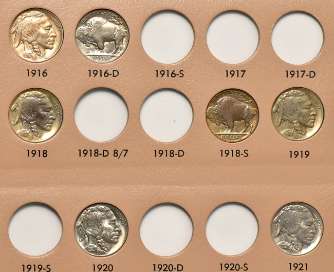 Collection of 39 different Buffalo nickels in a Dansco 7112 album