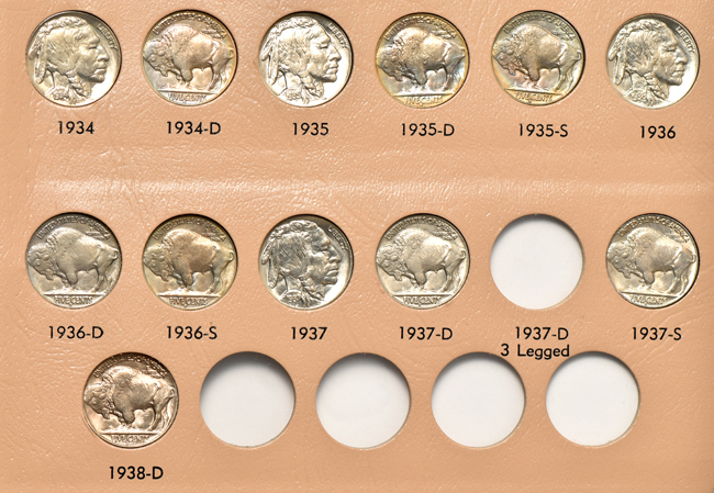 Collection of 39 different Buffalo nickels in a Dansco 7112 album
