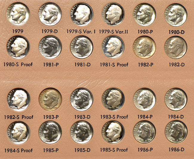 Complete collection of Roosevelt dimes, including proof-only issues, through 2009-S Proof, in a Dansco 8125 album