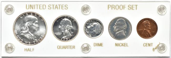 1950, 1951, 1952, 1953, 1954, and 1955 Proof Sets in Capital Plastics holders