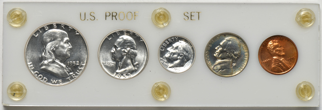 1950, 1951, 1952, 1953, 1954, and 1955 Proof Sets in Capital Plastics holders