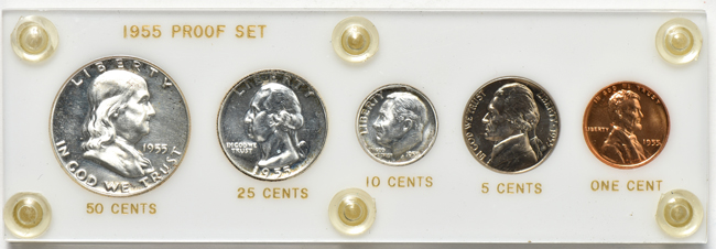 1950, 1951, 1952, 1953, 1954, and 1955 Proof Sets in Capital Plastics holders