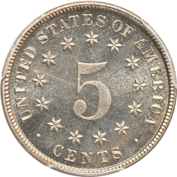1883 Shield nickel PR-65 CAC, and an 1887/6 three-cent nickel PR-64, both PCGS