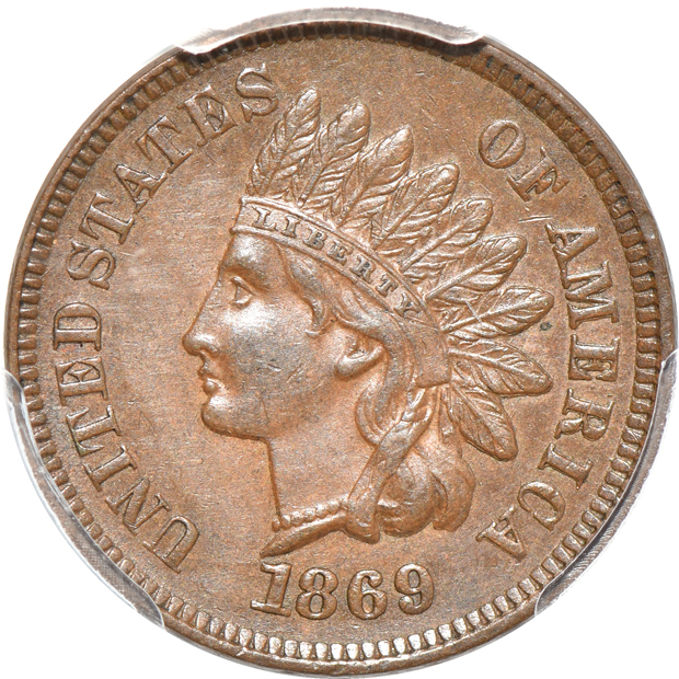1867 AU-58, 1868 AU-58 CAC, and an 1869 AU-58, all PCGS