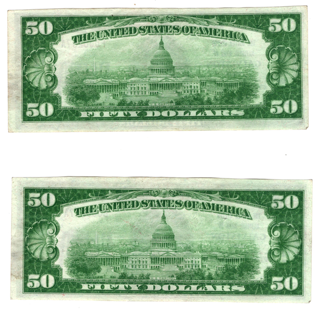 Pair of 1929 $50 Type 1 - Galveston, TX Charter #12475 from a cut sheet - AU