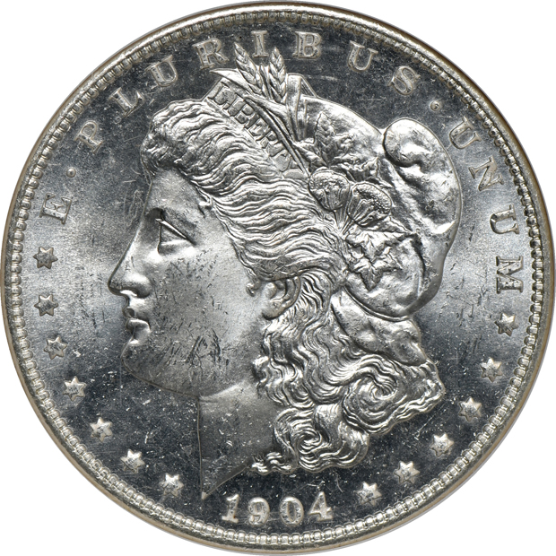 Five certified Morgan silver dollars