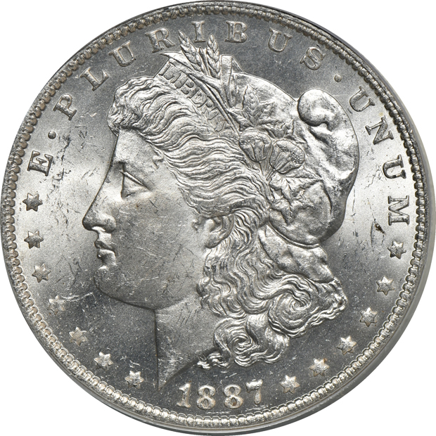 Five certified Morgan silver dollars