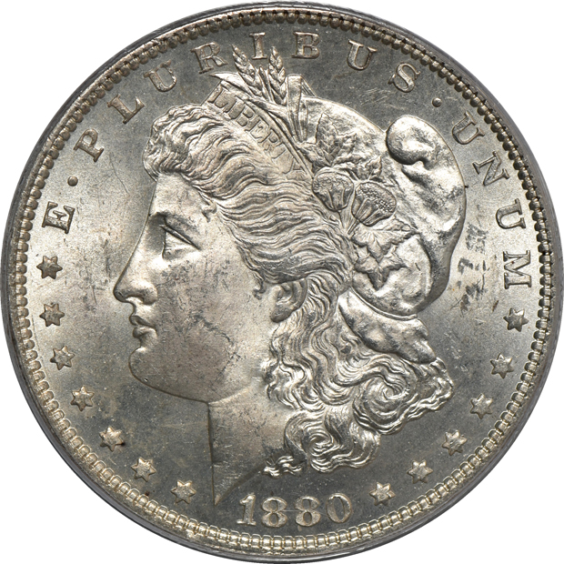 Five certified Morgan silver dollars