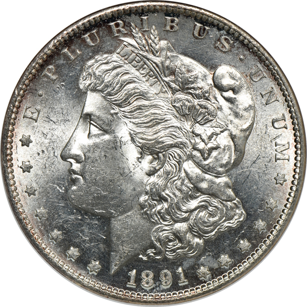 Five certified Morgan silver dollars
