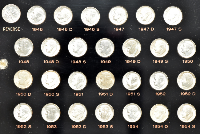 Complete collection of Roosevelt dimes in two Capital Plastics holders