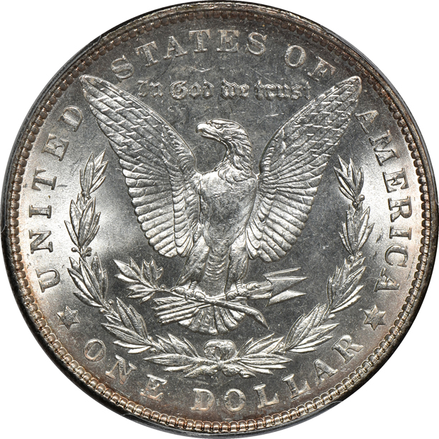 Seven PCGS certified Morgan silver dollars, all CAC