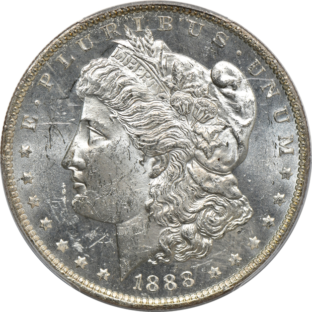 Seven PCGS certified Morgan silver dollars, all CAC