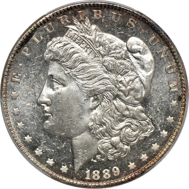 Seven PCGS certified Morgan silver dollars, all CAC
