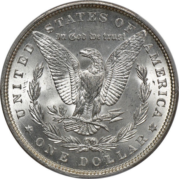 Five PCGS certified Morgan silver dollars